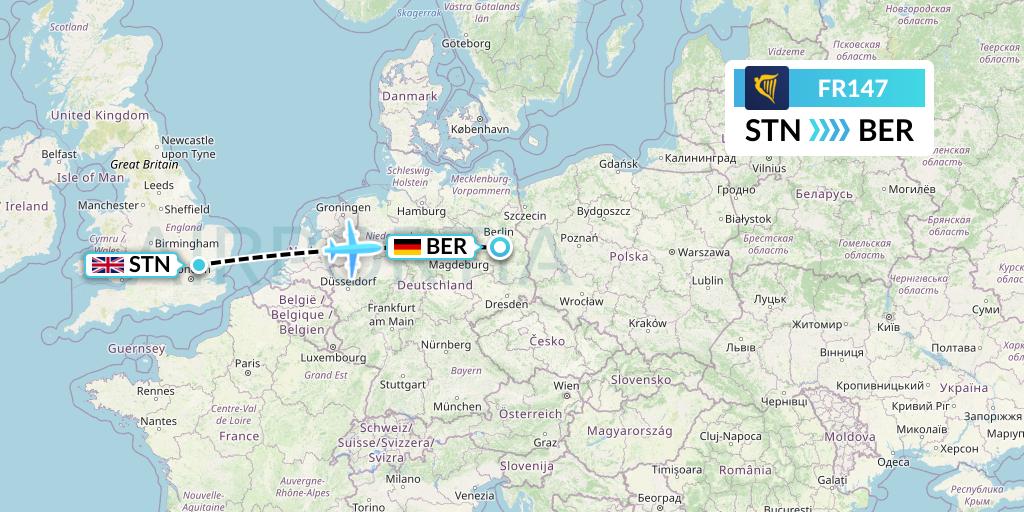 FR147 Ryanair Flight Map: London to Berlin
