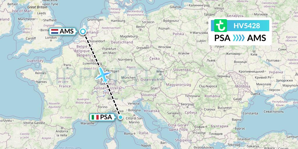 HV5428 Transavia Flight Map: Pisa to Amsterdam