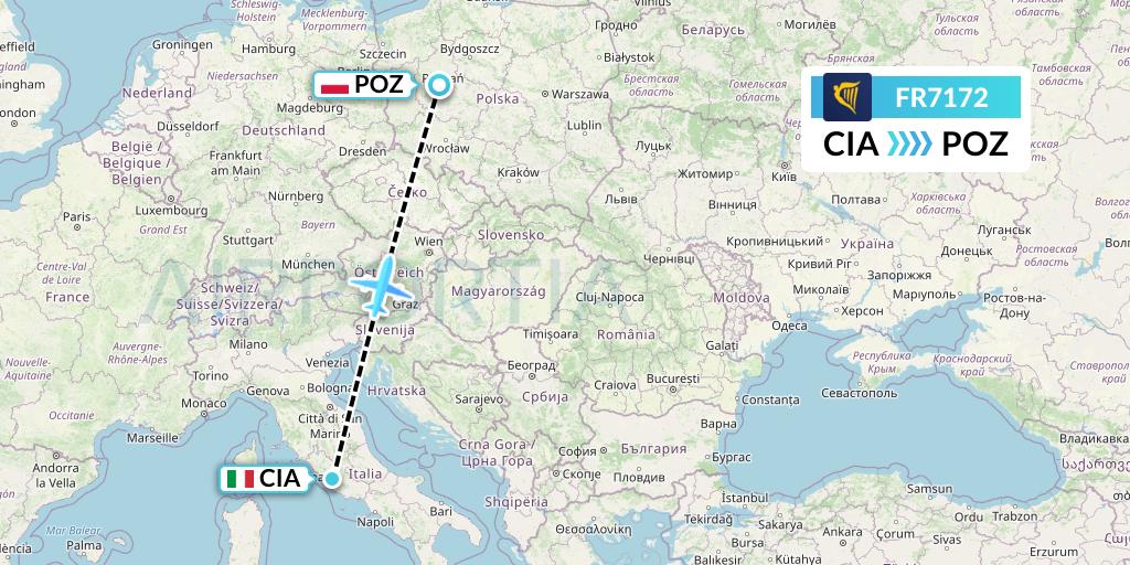 FR7172 Ryanair Flight Map: Rome to Poznan