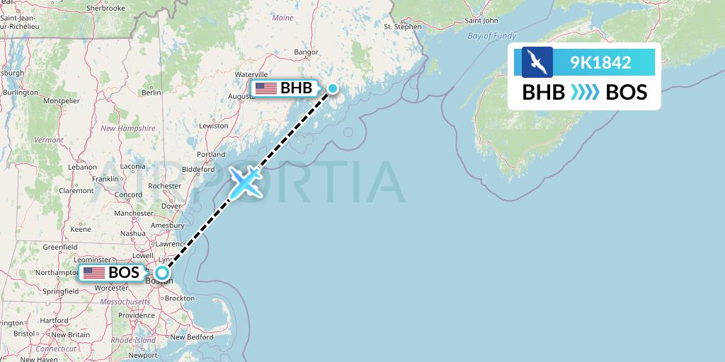 9K1842 Cape Air Flight Map: Bar Harbor to Boston