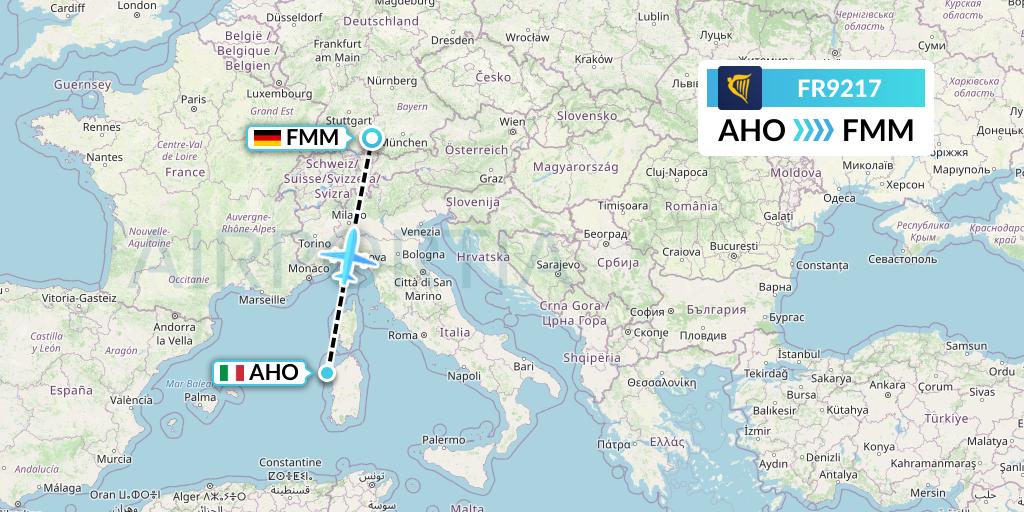FR9217 Ryanair Flight Map: Alghero to Memmingen