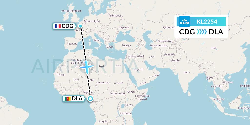 KL2254 KLM Flight Map: Paris to Douala