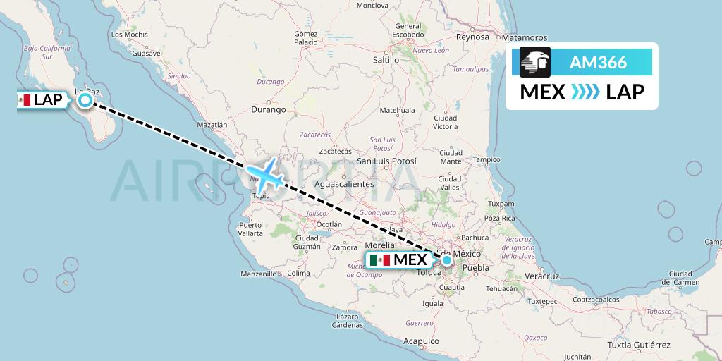 AM366 Aeromexico Flight Map: Mexico City to La Paz