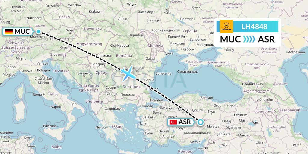 LH4848 Lufthansa Flight Map: Munich to Kayseri
