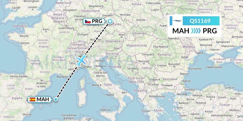 QS1169 Smartwings Flight Map: Mahon to Prague