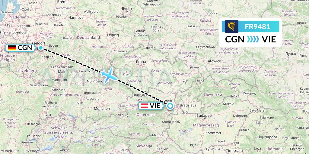 FR9481 Ryanair Flight Map: Cologne to Vienna