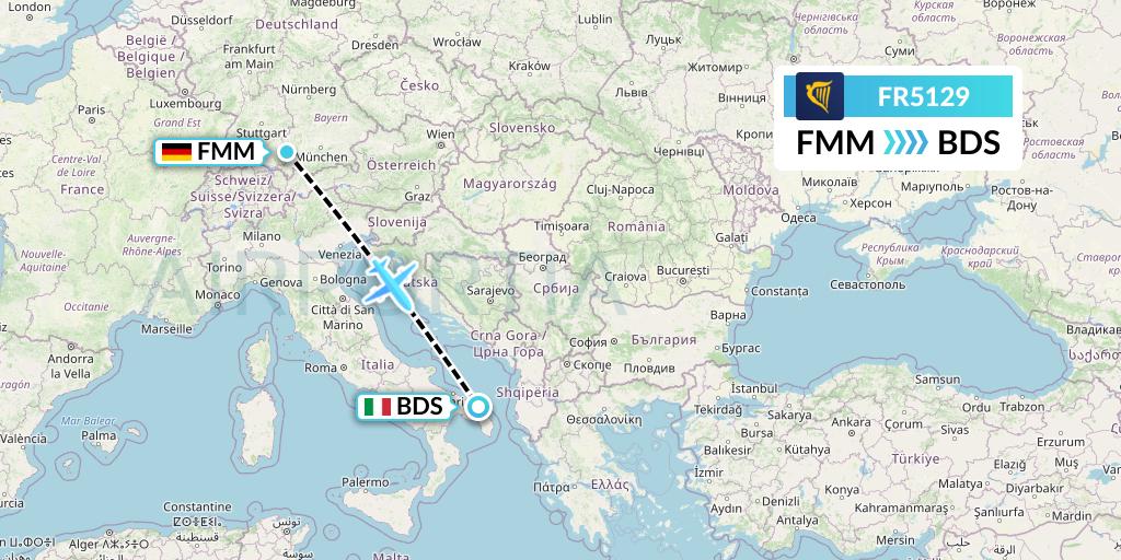 FR5129 Ryanair Flight Map: Memmingen to Brindisi