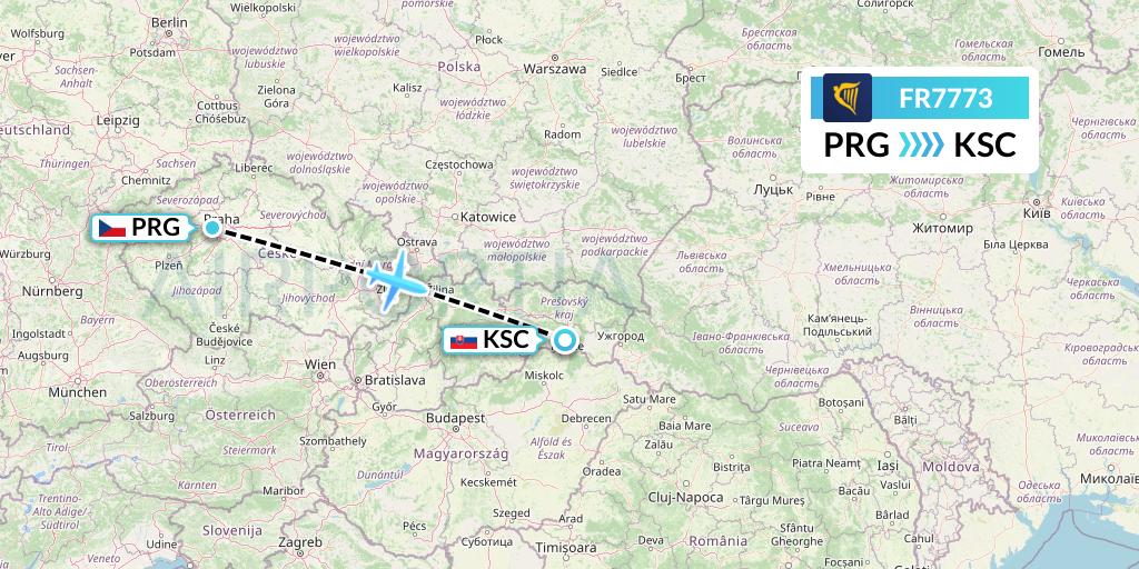 FR7773 Ryanair Flight Map: Prague to Kosice