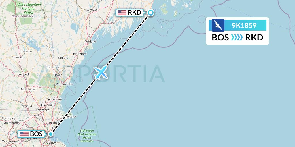 9K1859 Cape Air Flight Map: Boston to Rockland