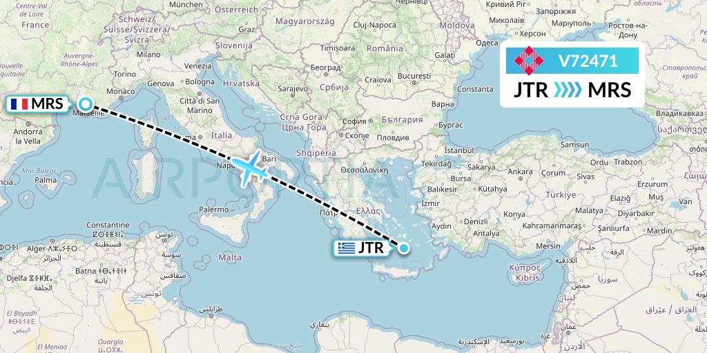 V72471 Volotea Flight Map: Santorini to Marseille