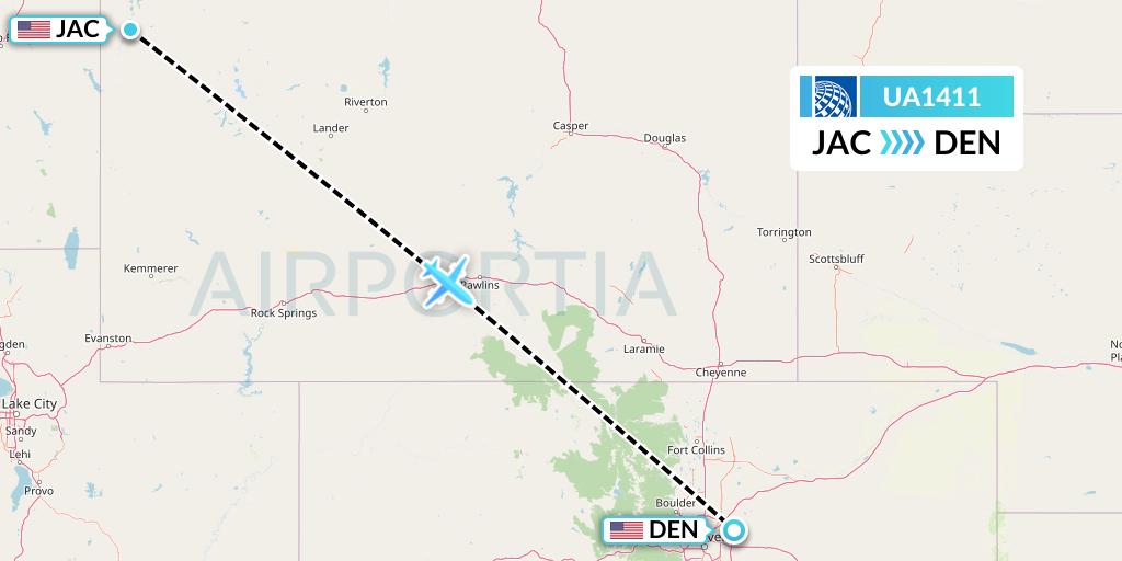 UA1411 United Airlines Flight Map: Jackson to Denver