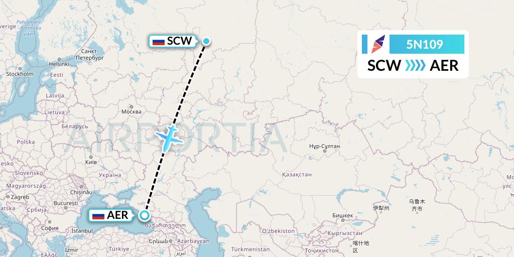 5N109 Nordavia Flight Map: Syktyvkar to Sochi