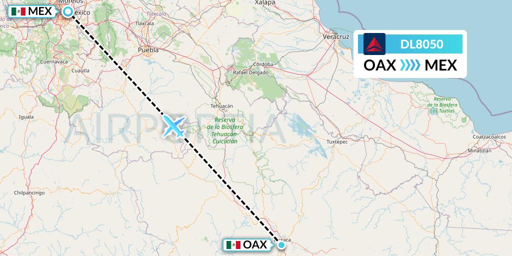 DL8050 Delta Air Lines Flight Map: Oaxaca to Mexico City