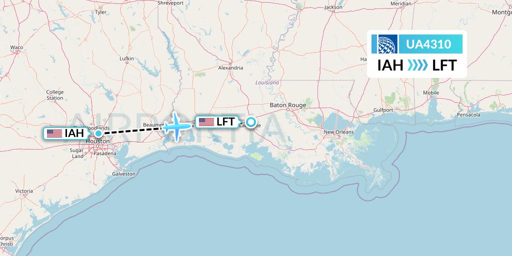 UA4310 United Airlines Flight Map: Houston to Lafayette