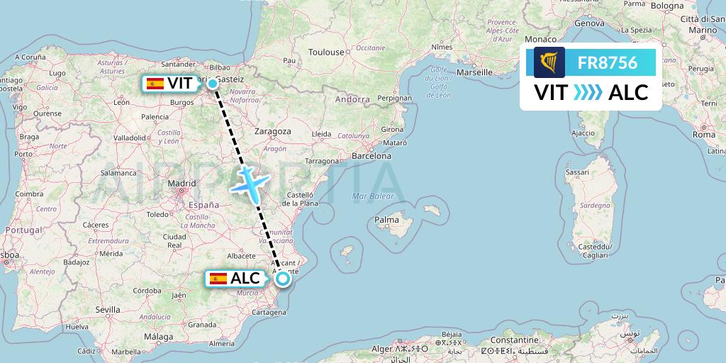 FR8756 Ryanair Flight Map: Vitoria to Alicante
