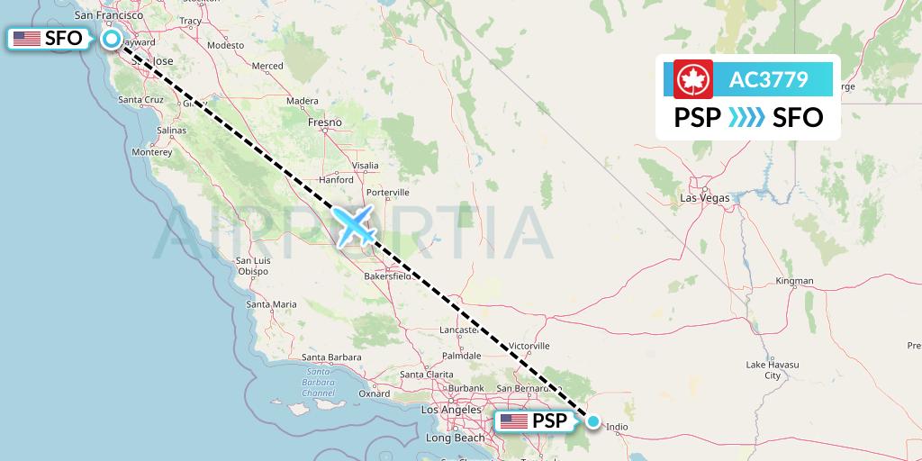 AC3779 Air Canada Flight Map: Palm Springs to San Francisco