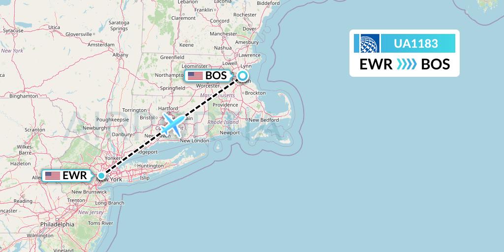 UA1183 United Airlines Flight Map: New York to Boston