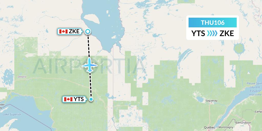 THU106 Thunder Airlines Flight Map: Timmins to Kashechewan