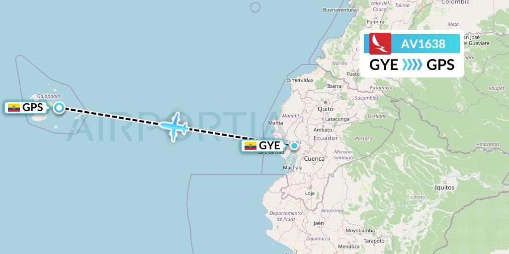 AV1638 Avianca Flight Map: Guayaquil to Galapagos