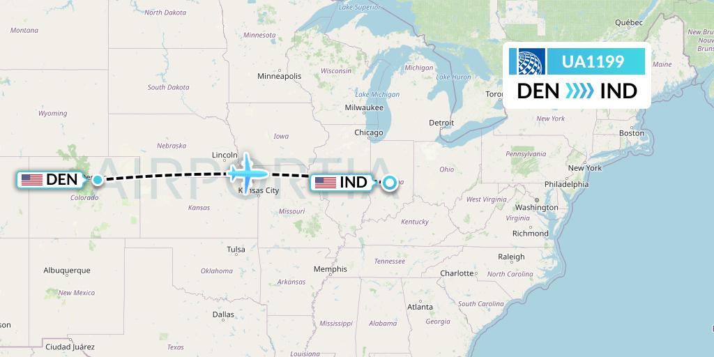 UA1199 United Airlines Flight Map: Denver to Indianapolis