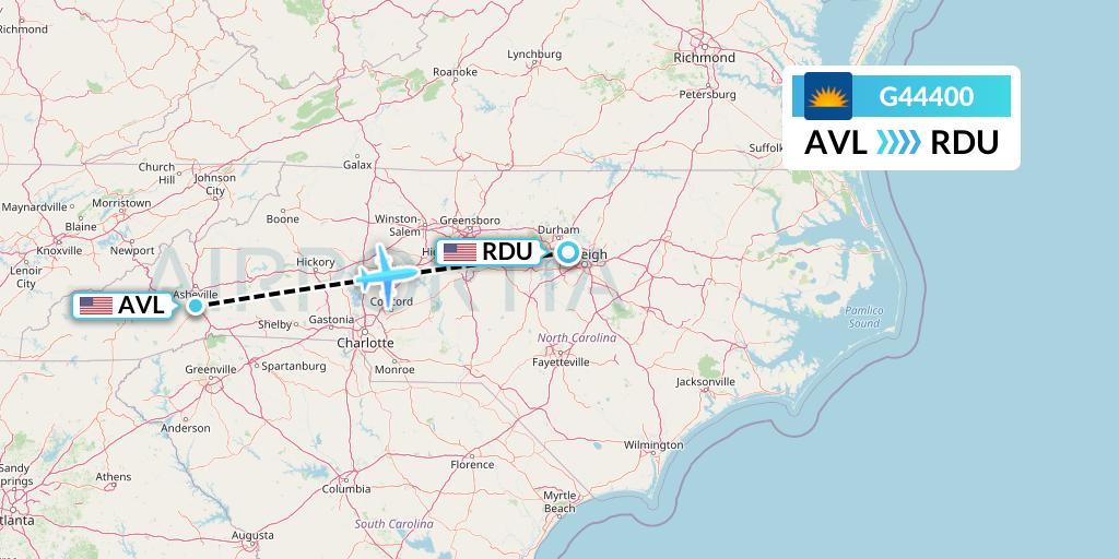 G44400 Allegiant Air Flight Map: Asheville to Raleigh-Durham