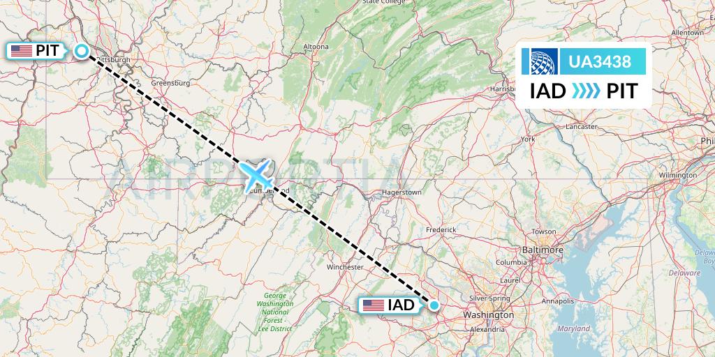 UA3438 United Airlines Flight Map: Washington to Pittsburgh