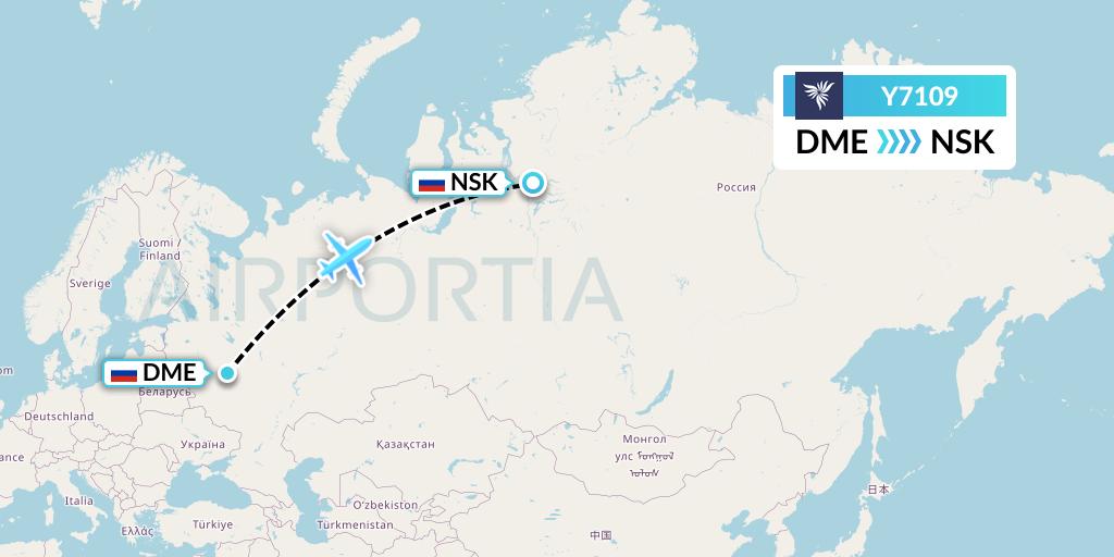 Y7109 NordStar Flight Map: Moscow to Norilsk