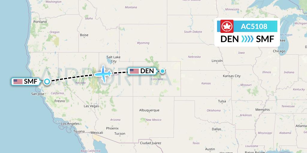 AC5108 Air Canada Flight Map: Denver to Sacramento