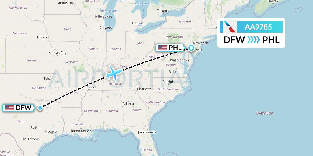 AA9785 American Airlines Flight Map: Dallas to Philadelphia