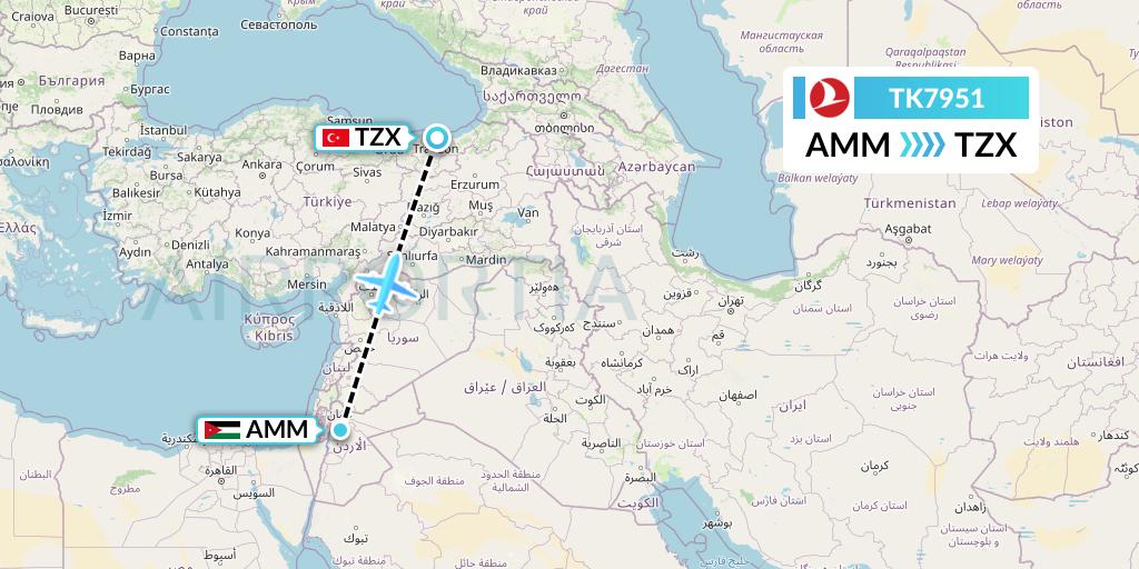 TK7951 Flight Status Turkish Airlines Amman to Trabzon (THY7951)