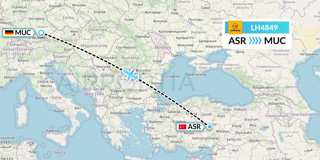 LH4849 Lufthansa Flight Map: Kayseri to Munich