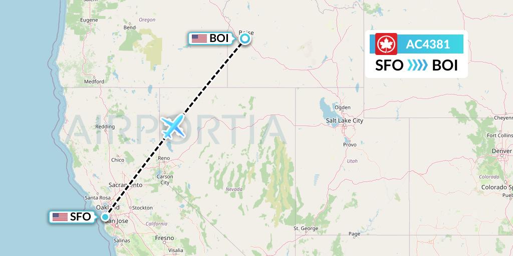 AC4381 Air Canada Flight Map: San Francisco to Boise