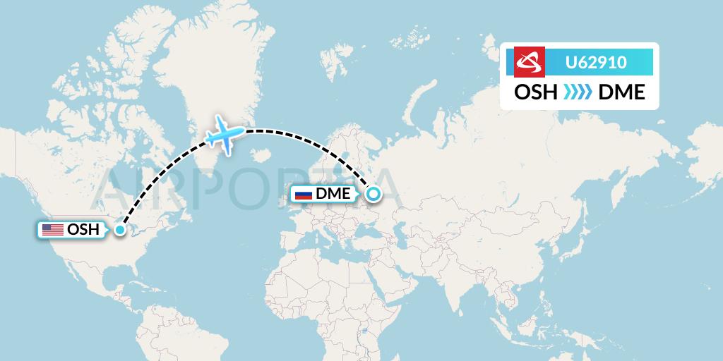 U62910 Ural Airlines Flight Map: Oshkosh to Moscow
