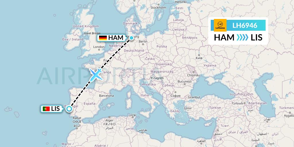 LH6946 Lufthansa Flight Map: Hamburg to Lisbon