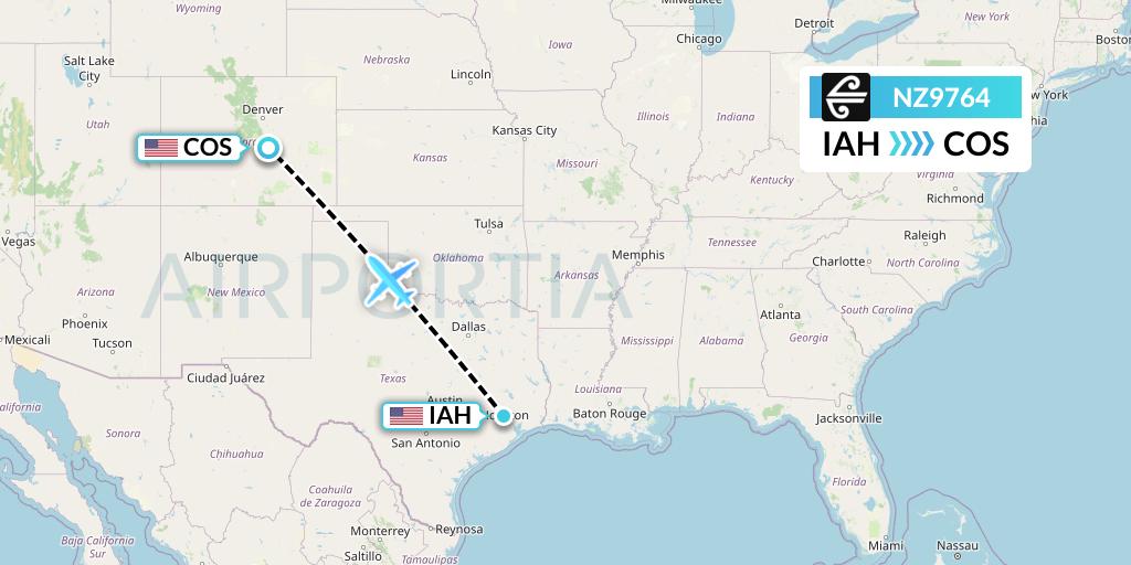 NZ9764 Air New Zealand Flight Map: Houston to Colorado Springs