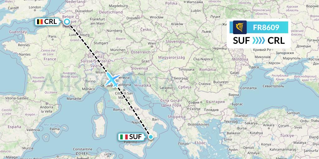 FR8609 Ryanair Flight Map: Lamezia Terme to Brussels