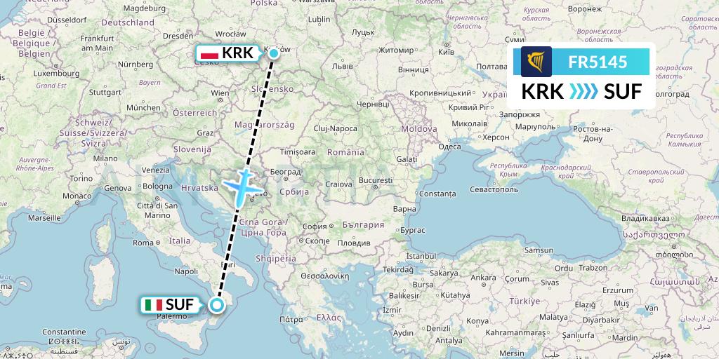 FR5145 Ryanair Flight Map: Krakow to Lamezia Terme