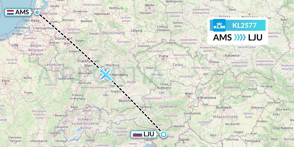 KL2577 KLM Flight Map: Amsterdam to Ljubljana