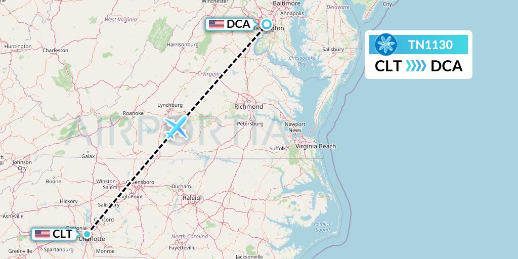 TN1130 Air Tahiti Nui Flight Map: Charlotte to Washington