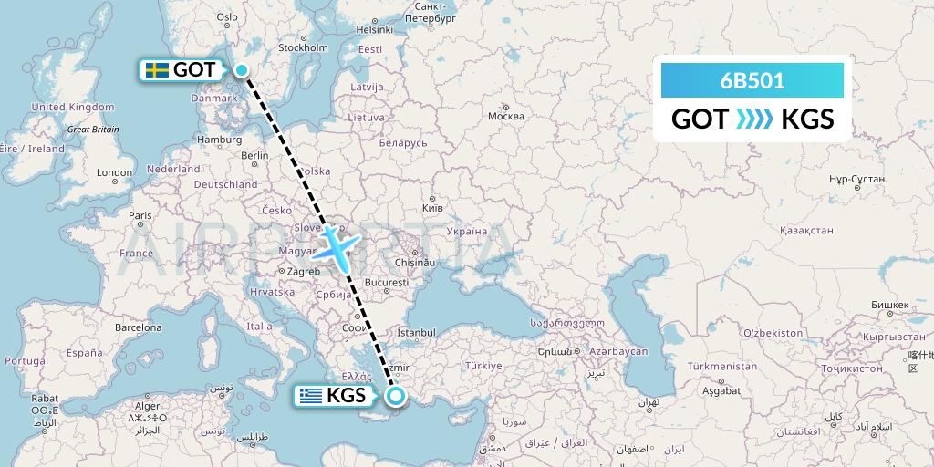 6B501 TUI fly Nordics Flight Map: Gothenburg to Kos