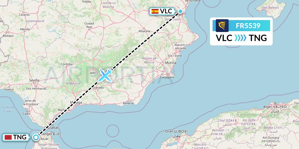 FR5539 Ryanair Flight Map: Valencia to Tangier
