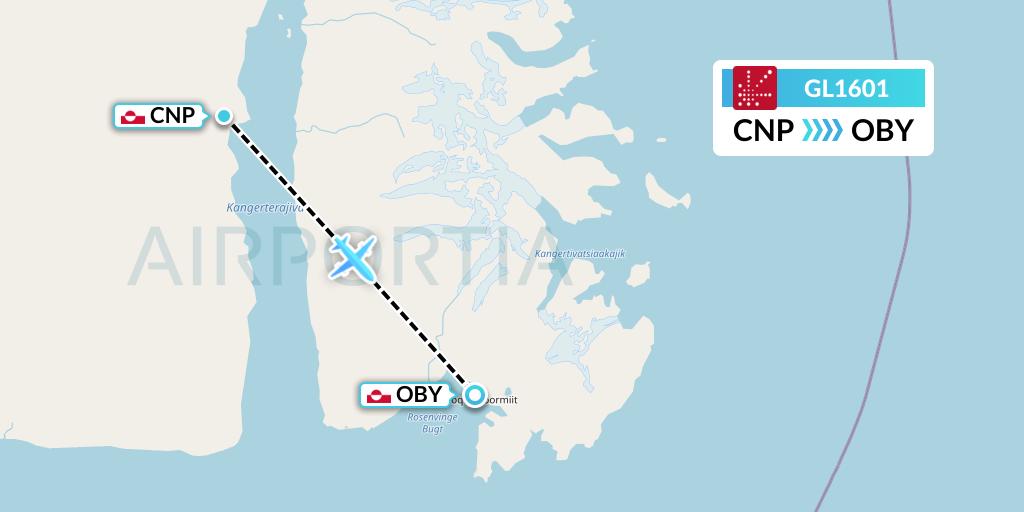 GL1601 Air Greenland Flight Map: Nerlerit Inaat to Ittoqqortoormiit