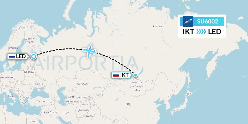 SU6002 Aeroflot Flight Map: Irkutsk to St. Petersburg
