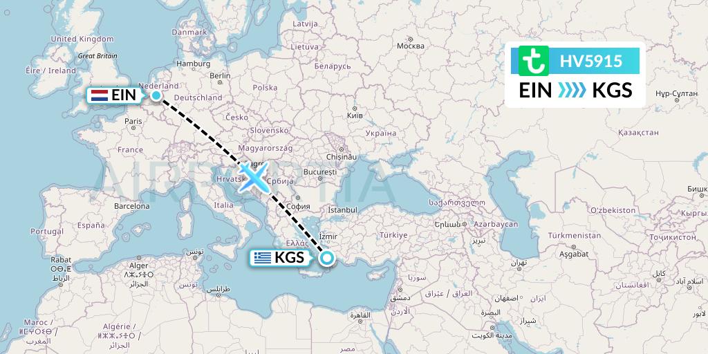 HV5915 Transavia Flight Map: Eindhoven to Kos