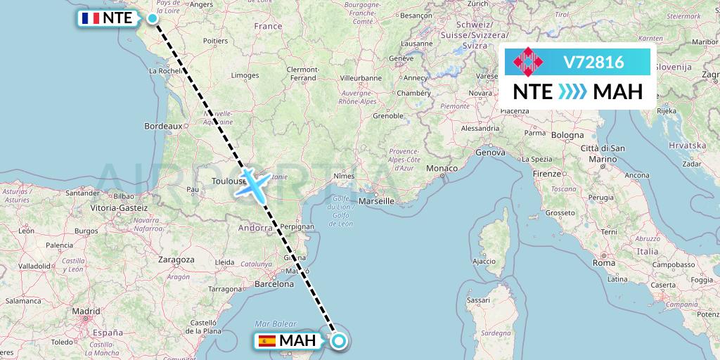 V72816 Volotea Flight Map: Nantes to Mahon
