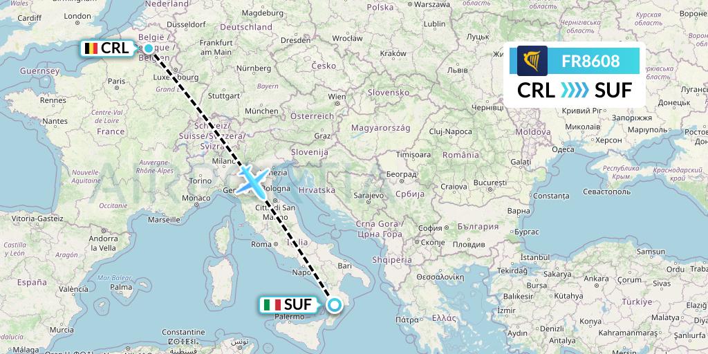 FR8608 Ryanair Flight Map: Brussels to Lamezia Terme