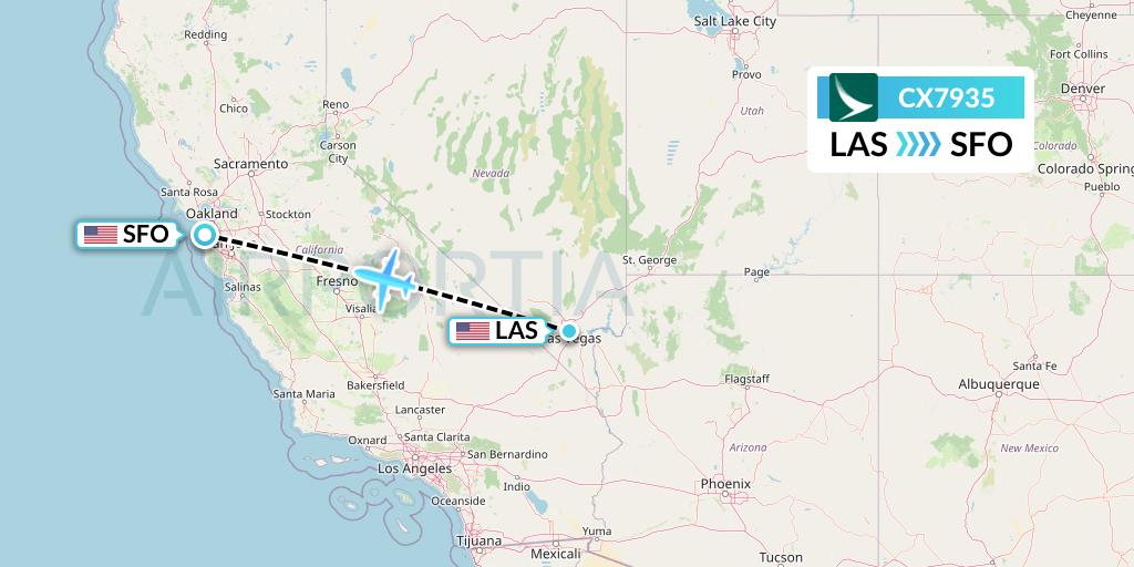 CX7935 Cathay Pacific Flight Map: Las Vegas to San Francisco