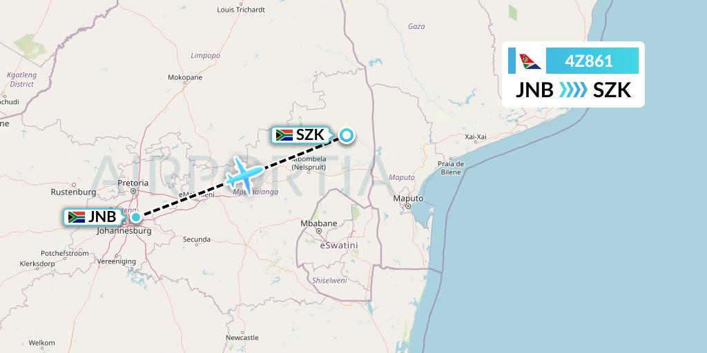 4Z861 Airlink Flight Map: Johannesburg to Skukuza