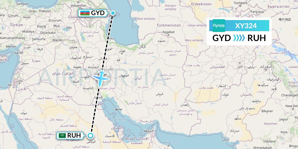 XY324 Flynas Flight Map: Baku to Riyadh