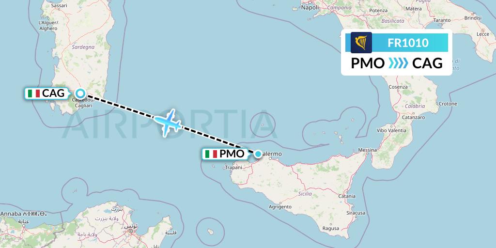 FR1010 Ryanair Flight Map: Palermo to Cagliari